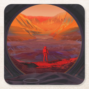 An Astronaut On Mars Square Paper Coaster