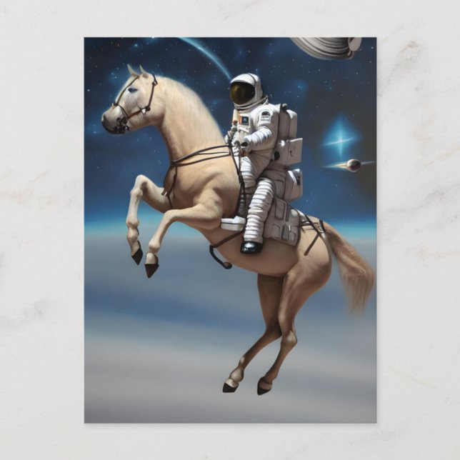 An Astronaut Riding a Horse in Space Postcard (Front)