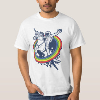 An astronaut riding a uncorn through a rainbow T-Shirt