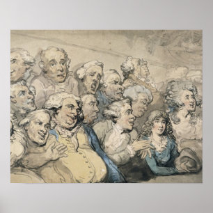 An Audience at Drury Lane Theatre (pen & ink and w Poster