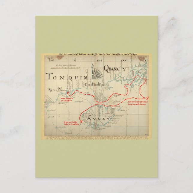 An Authentic 1690 Pirate Map (with embellishments) Postcard (Front)