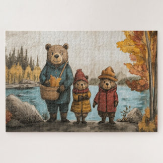 An Autumn Day With The Bear Family At The Lake Jigsaw Puzzle