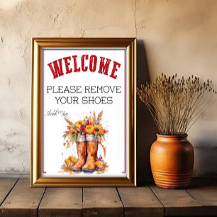 An Autumn Themed Please Remove Shoes Sign
