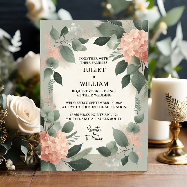 An Blush pastel Peach Mint Moss Sage Green Wedding Invitation (Creator Uploaded)