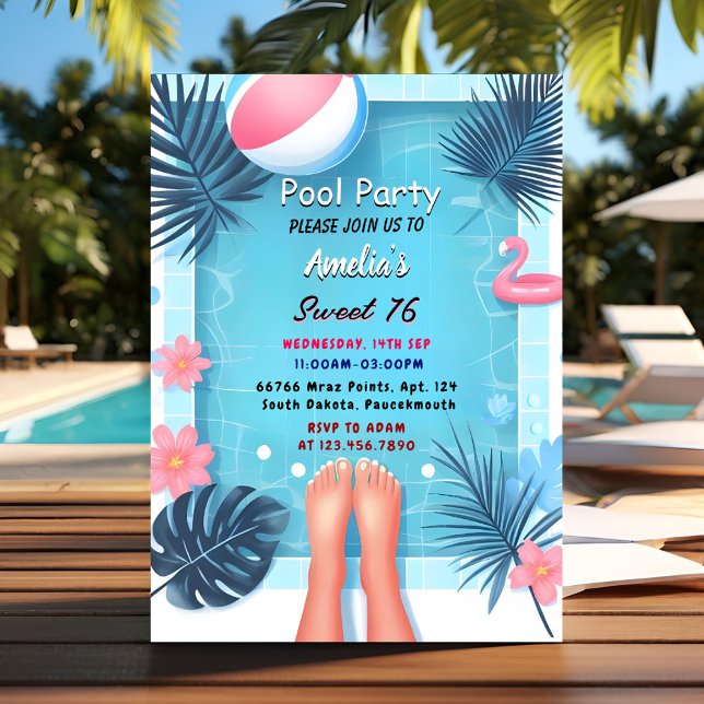 An Boy Fun Teen Adult Pool Party Sweet 16 Birthday Invitation (Creator Uploaded)