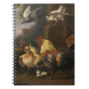 An Eagle, a Cockerell, Hens, a Pigeon in Flight Spiral Notebook