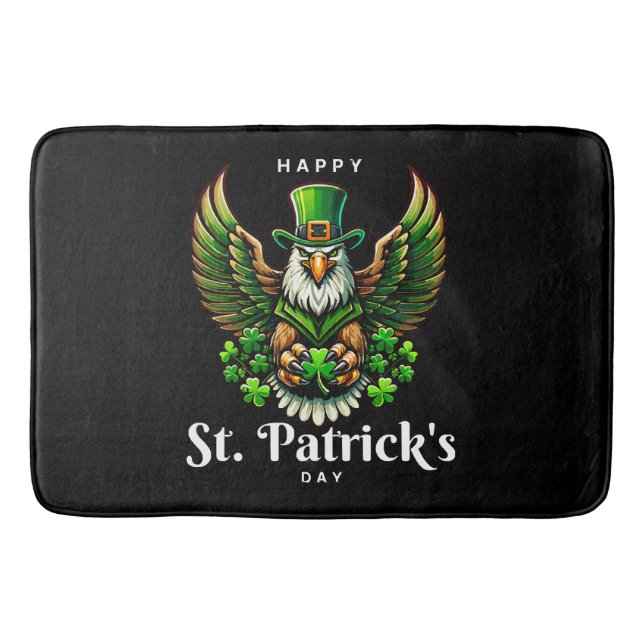 an eagle with green leprechaun hat bath mat (Front)