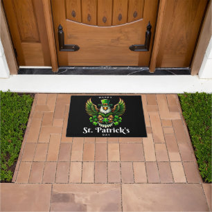 an eagle with green leprechaun hat doormat