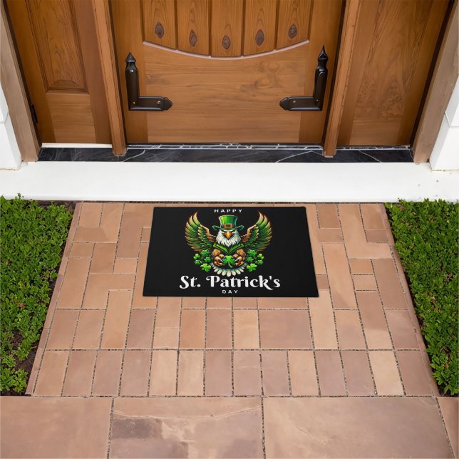 an eagle with green leprechaun hat doormat (Outdoor)