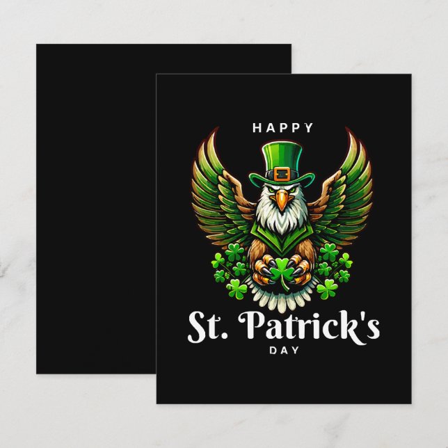 an eagle with green leprechaun hat enclosure card (Front/Back)