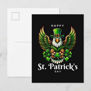 an eagle with green leprechaun hat invitation postcard