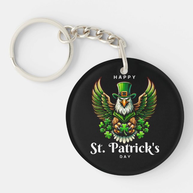 an eagle with green leprechaun hat key ring (Front)