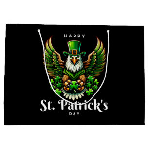 an eagle with green leprechaun hat large gift bag