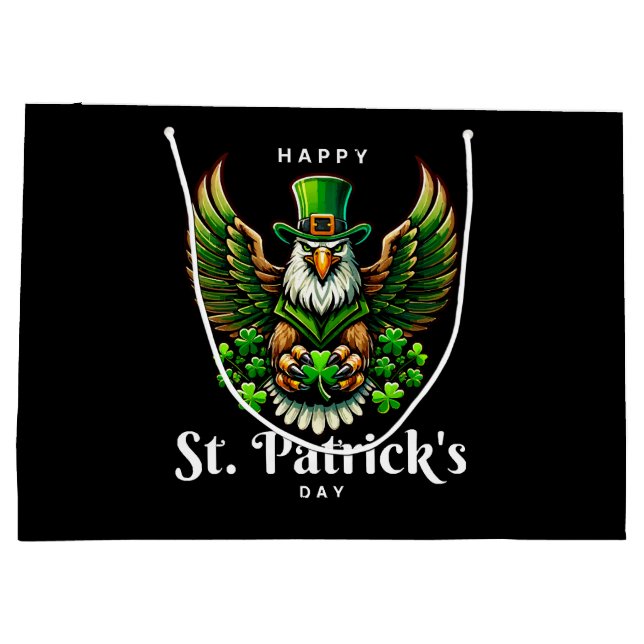 an eagle with green leprechaun hat large gift bag (Back)