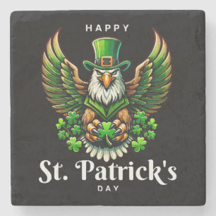 an eagle with green leprechaun hat stone coaster