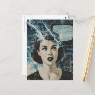 An electrifying retro style collage of a woman postcard