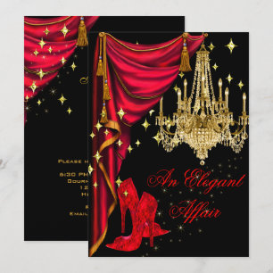 An Elegant Affair Red Gold Chandelier Birthday Invitation