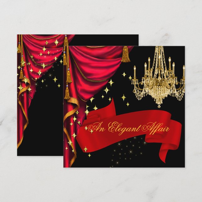 An Elegant Affair Red Gold Chandelier Corporate Invitation (Front/Back)