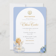 An Elegant Blue & Gold Baptism invitation