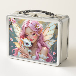 An Elegant Fairy and her Baby Dragon Personalized Metal Lunch Box