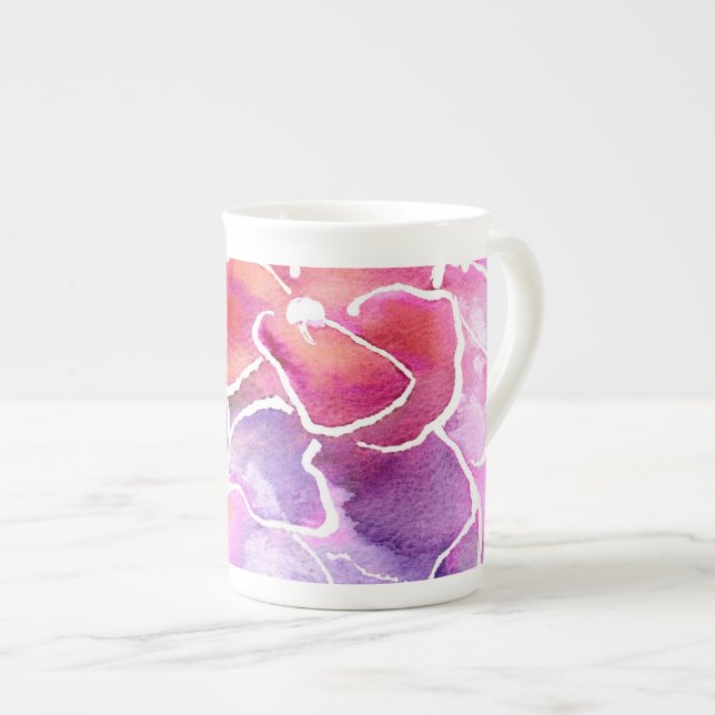 An Elegant Floral Pink and Mauve Bone China Mug (Front Right)