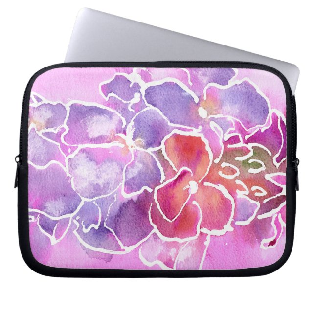 An Elegant Floral Pink and Mauve Laptop Sleeve (Front)
