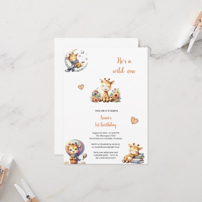 AN ELEGANT GIRAFFE BIRTHDAY INVITATION (Front/Back In Situ)