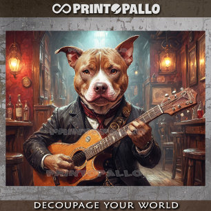 An elegant Pitbull playing guitar in pub -  Tissue Paper