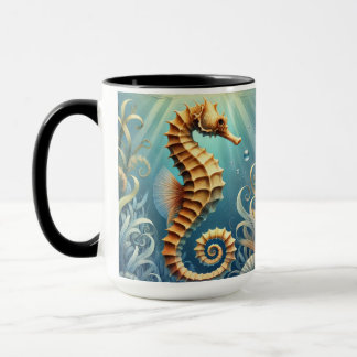 An elegant seahorse swimming underwater mug