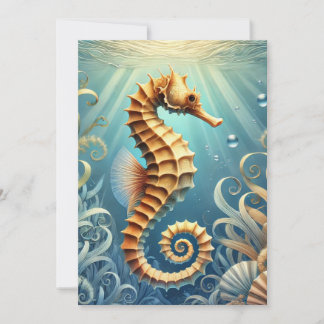 An elegant seahorse swimming underwater save the date