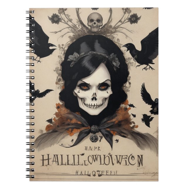 An Elegant Touch to Your Halloween Notes Crow skul Notebook (Front)