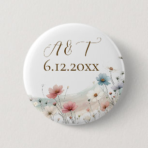 An Elegant Watercolor Wildflowers Wedding Date 6 Cm Round Badge