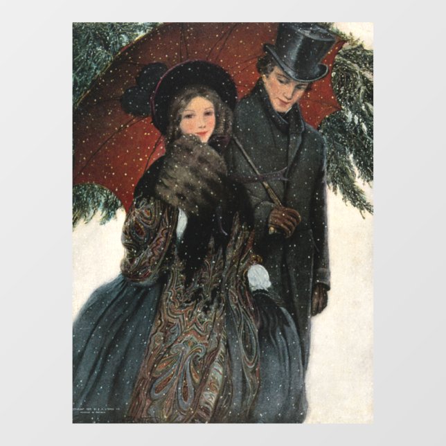 An elegantly dressed couple,Umbrella,Snow Old Time (Sheet)