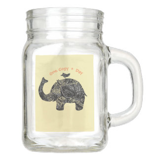 An Elephant and A Bird on His Head Mason Jar