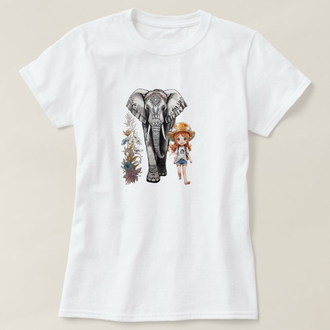 An elephant & girl with a tattoo on it T-Shirt (Design Front)