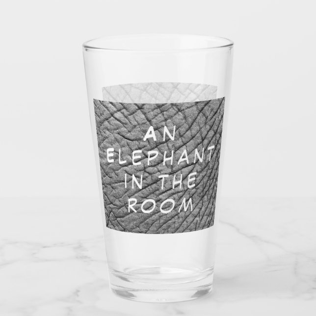 An elephant in the room skin photo with white text glass (Front)