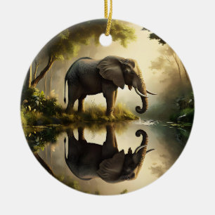 An Elephant's Reflection Ceramic Tree Decoration