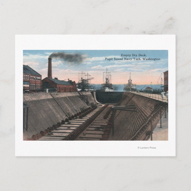 An Empty Dry Dock, Navy Shipyard Postcard (Front)