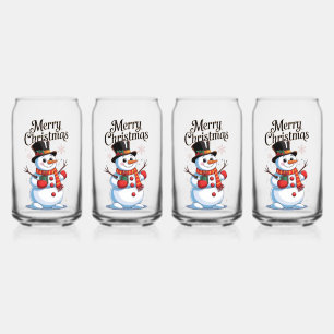 An enchanted Christmas: a smiling snowman Can Glass