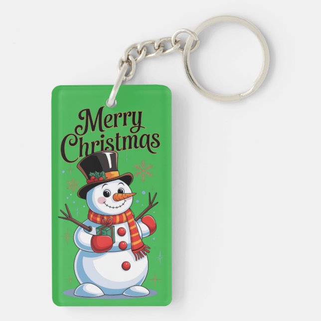 An enchanted Christmas: a smiling snowman Key Ring (Back)