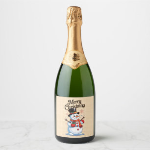 An enchanted Christmas: a smiling snowman Sparkling Wine Label