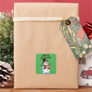 An enchanted Christmas: a smiling snowman Square Sticker