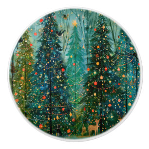 An Enchanted Storybook Christmas Forest Ceramic Knob