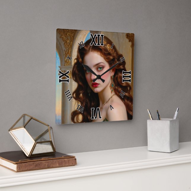 An Enchanting Portrait of The Emerald Empress Square Wall Clock (Office)