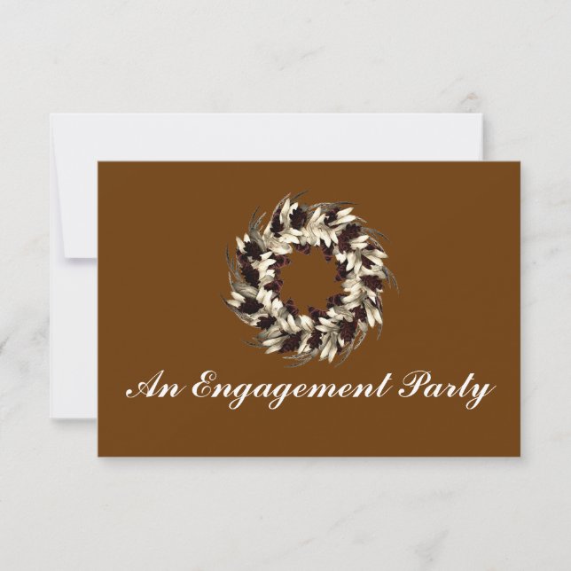 "An Engagement Party" - Cream/Brown Wreath Invitation (Front)