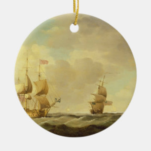An English Flagship Under Easy Sail in a Moderate Ceramic Tree Decoration