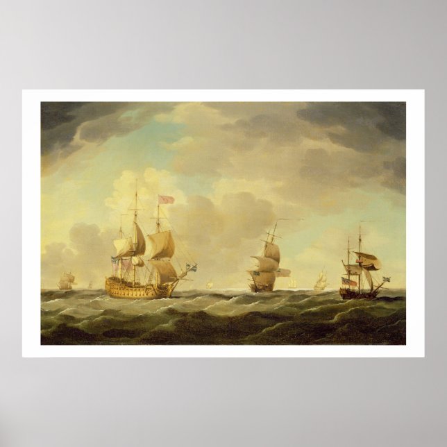 An English Flagship Under Easy Sail in a Moderate Poster (Front)