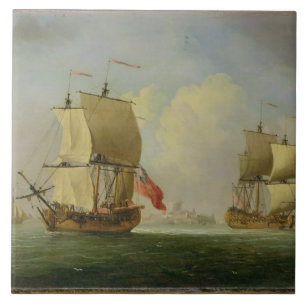 An English Sloop and a Frigate in a Light Breeze ( Tile
