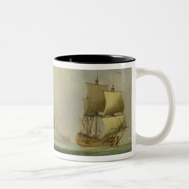An English Sloop and a Frigate in a Light Breeze ( Two-Tone Coffee Mug (Right)