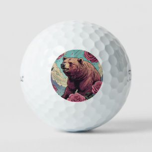 An enraged bear dive into the rose golf balls